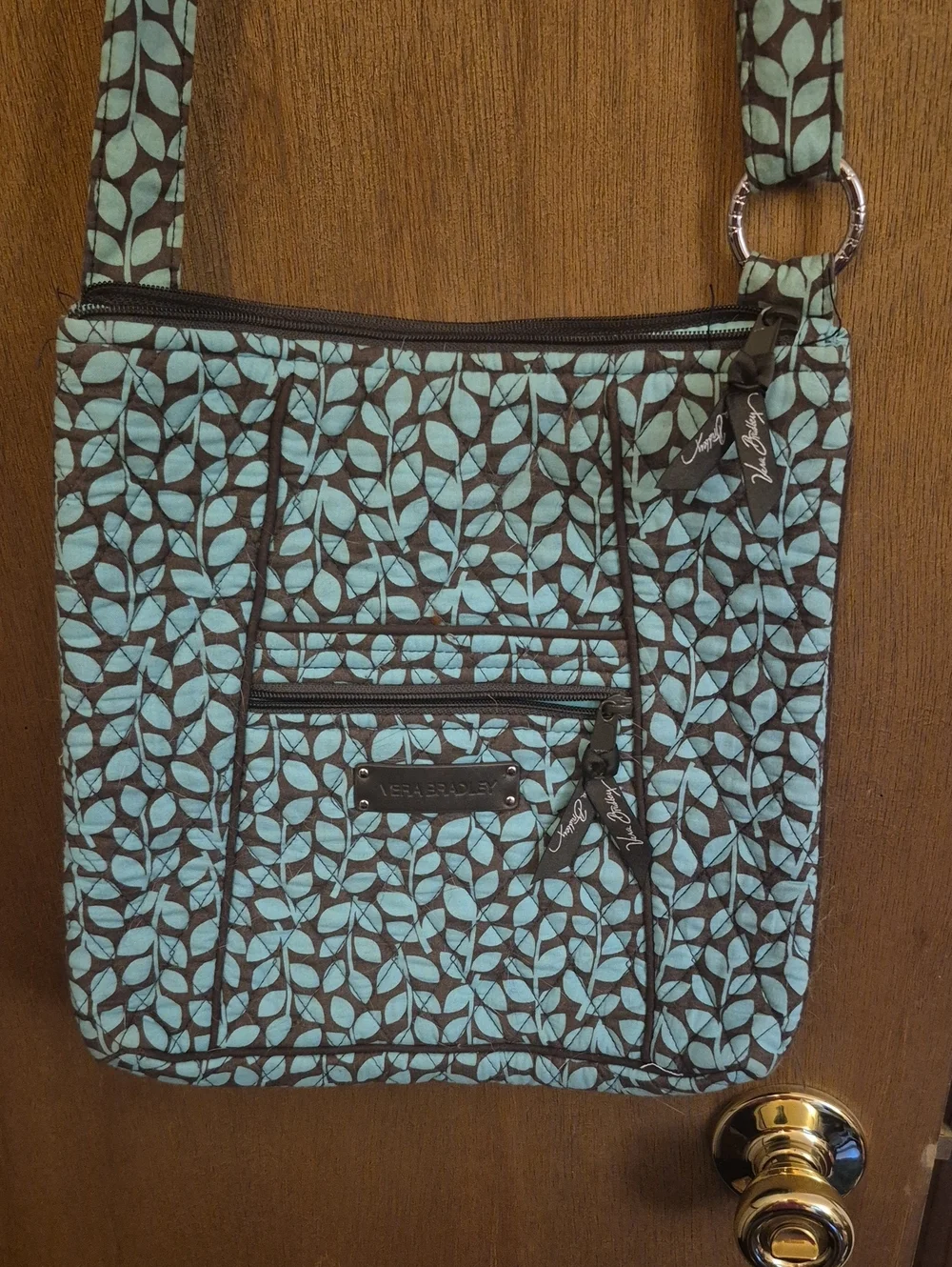 Vera Bradley Aqua Leaf Quilted Crossbody Bag